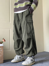 Hearujoy Green vintage men's corduroy trousers with large pockets and drawstring
